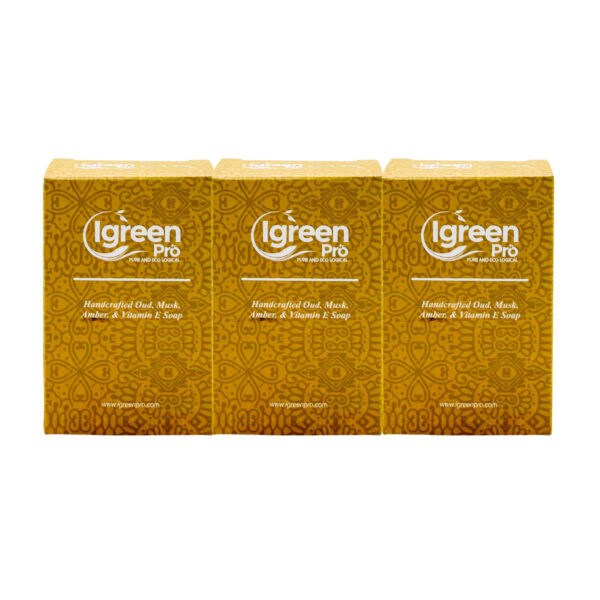 IGreen Pro Three Natural Soap Bar Made with Olive Oil Base Scented With Oud, Amber And Musk